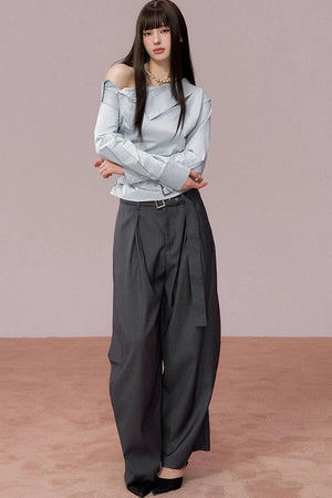 Off-Shoulder Ruched Belt Shirt