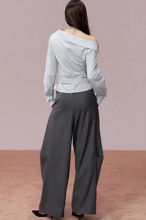 Off-Shoulder Ruched Belt Shirt