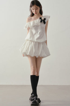 Off-Shoulder Ruffle Bowknot Dress