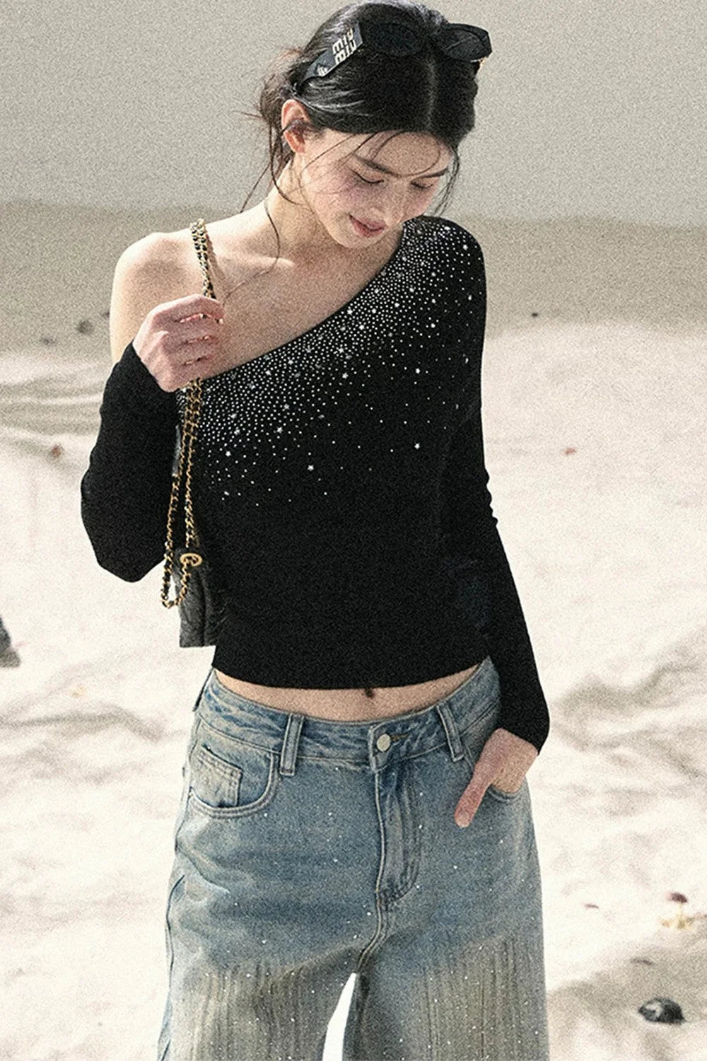 Off-Shoulder Sequin Top