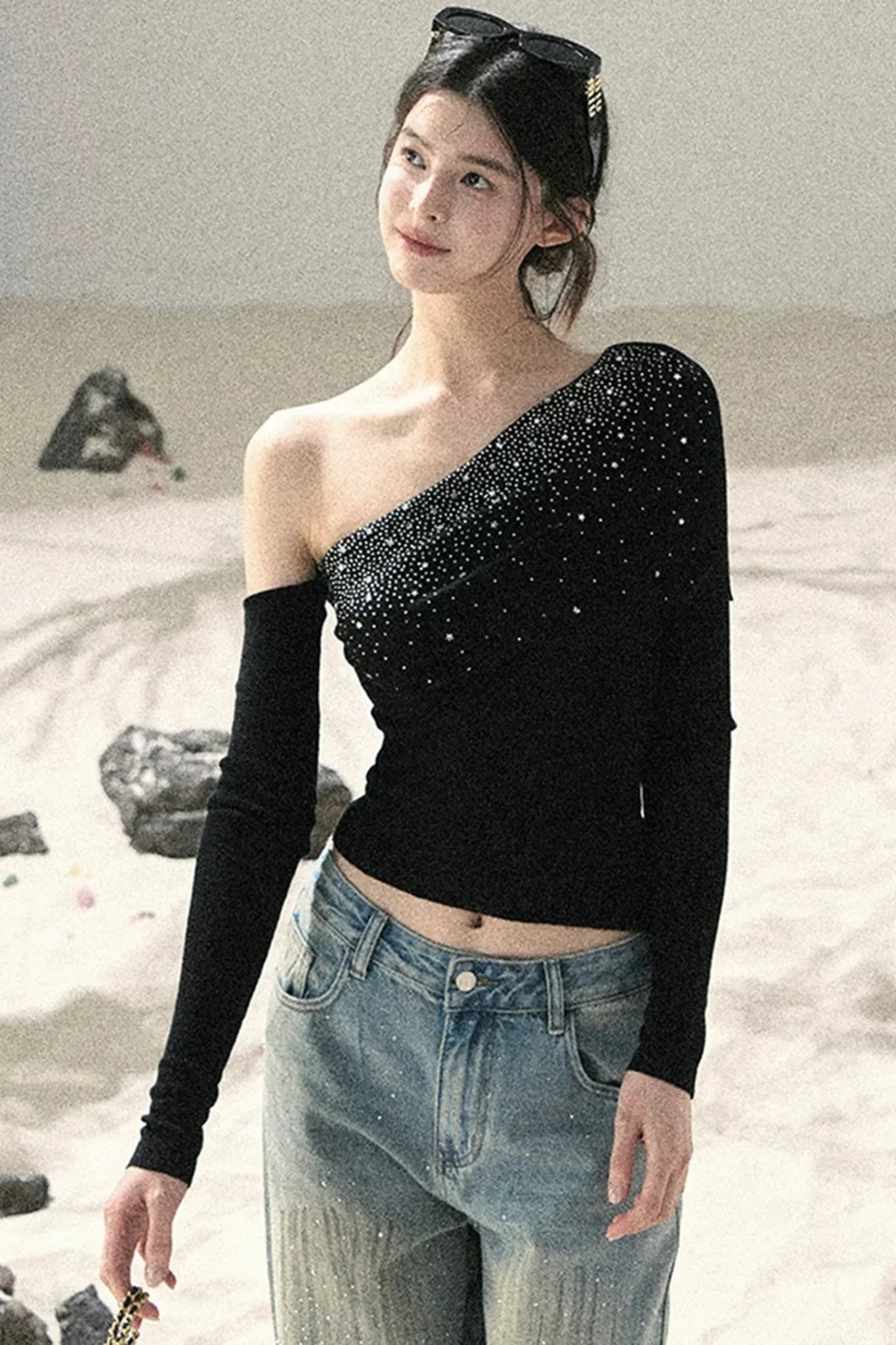 Off-Shoulder Sequin Top