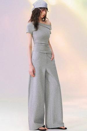 Off-Shoulder Short-Sleeve Top and Pants Set-Up