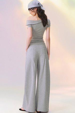 Off-Shoulder Short-Sleeve Top and Pants Set-Up