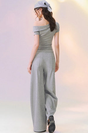 Off-Shoulder Short-Sleeve Top and Pants Set-Up