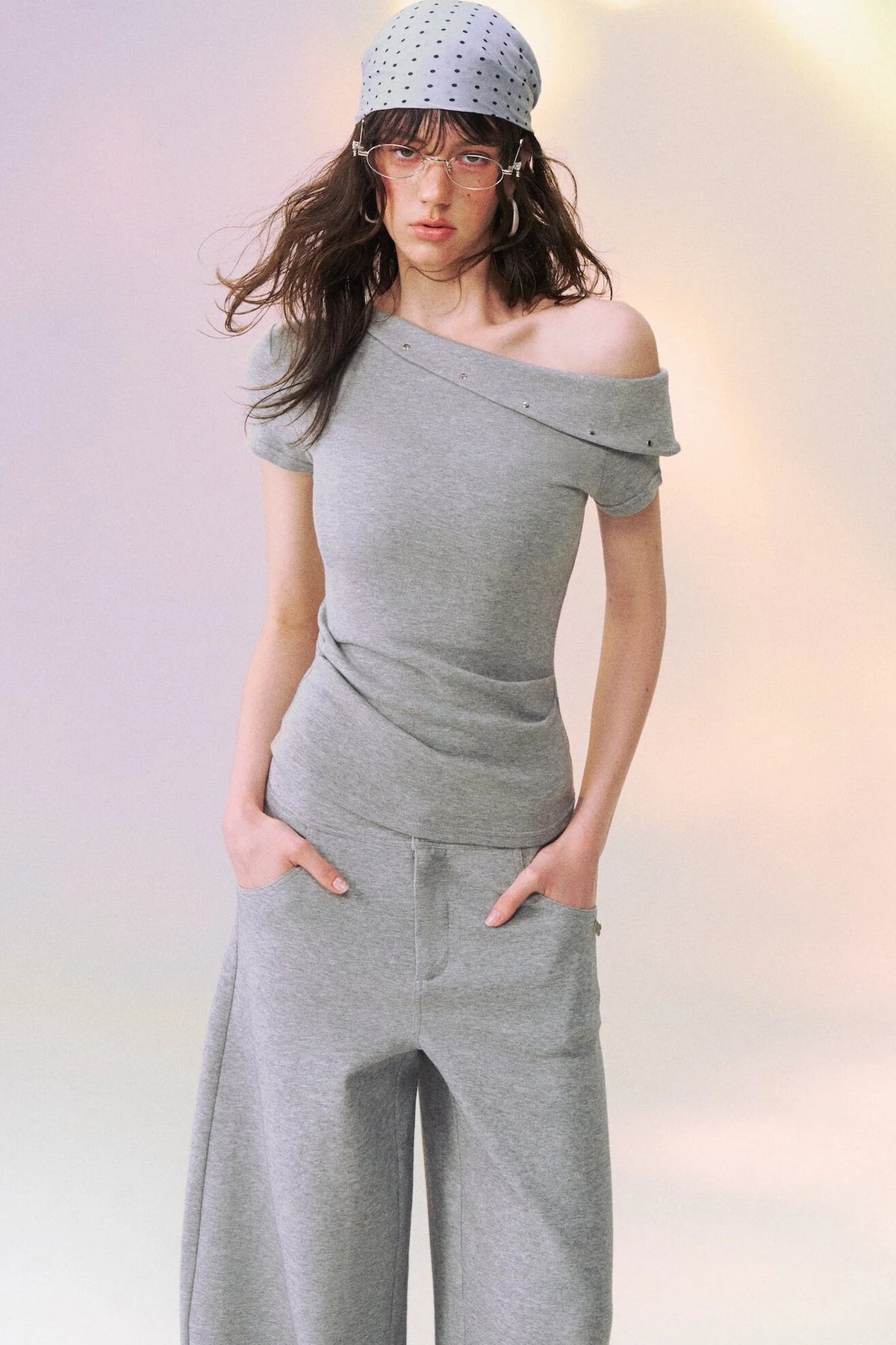 Off-Shoulder Short-Sleeve Top and Pants Set-Up