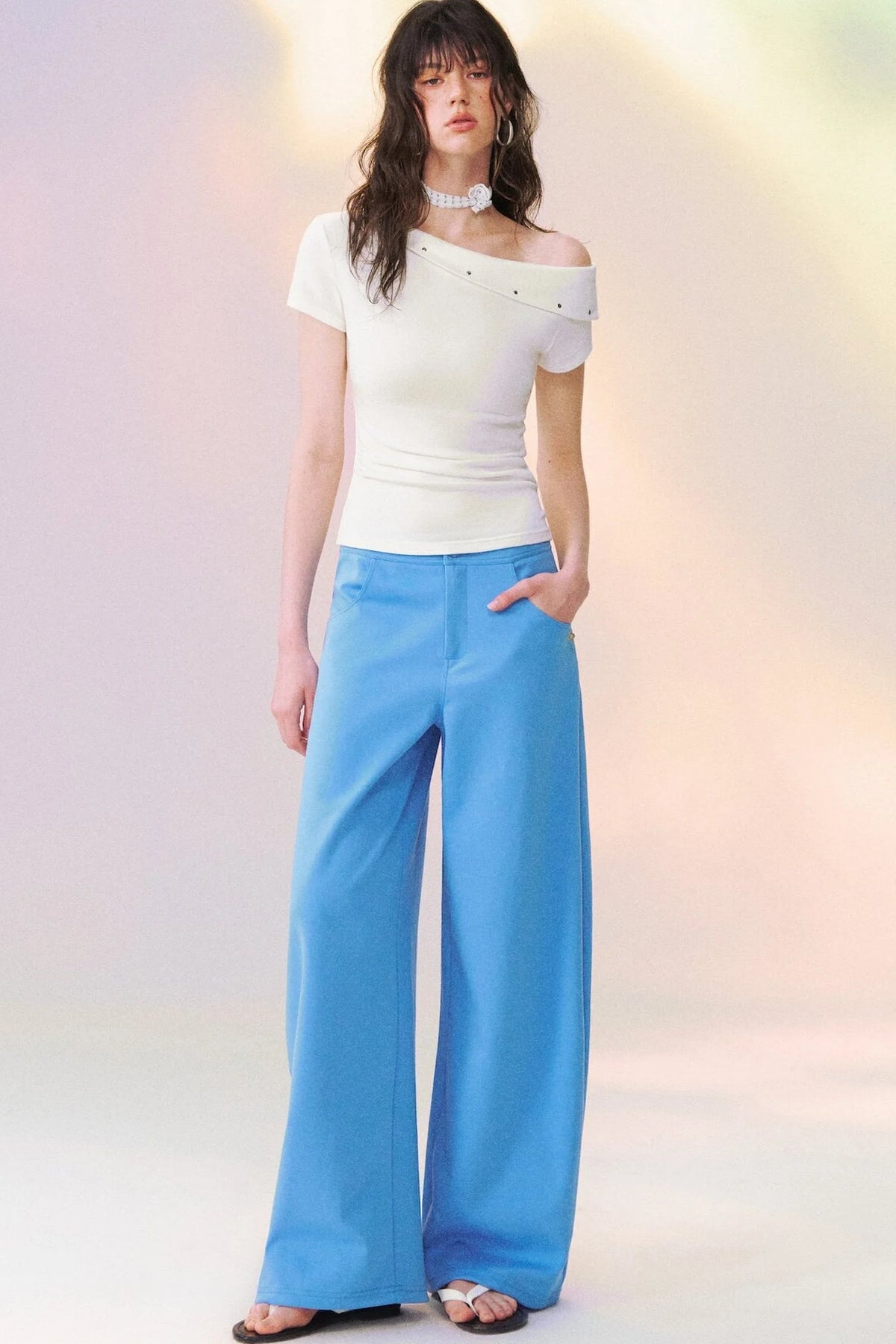 Off-Shoulder Short-Sleeve Top and Pants Set-Up