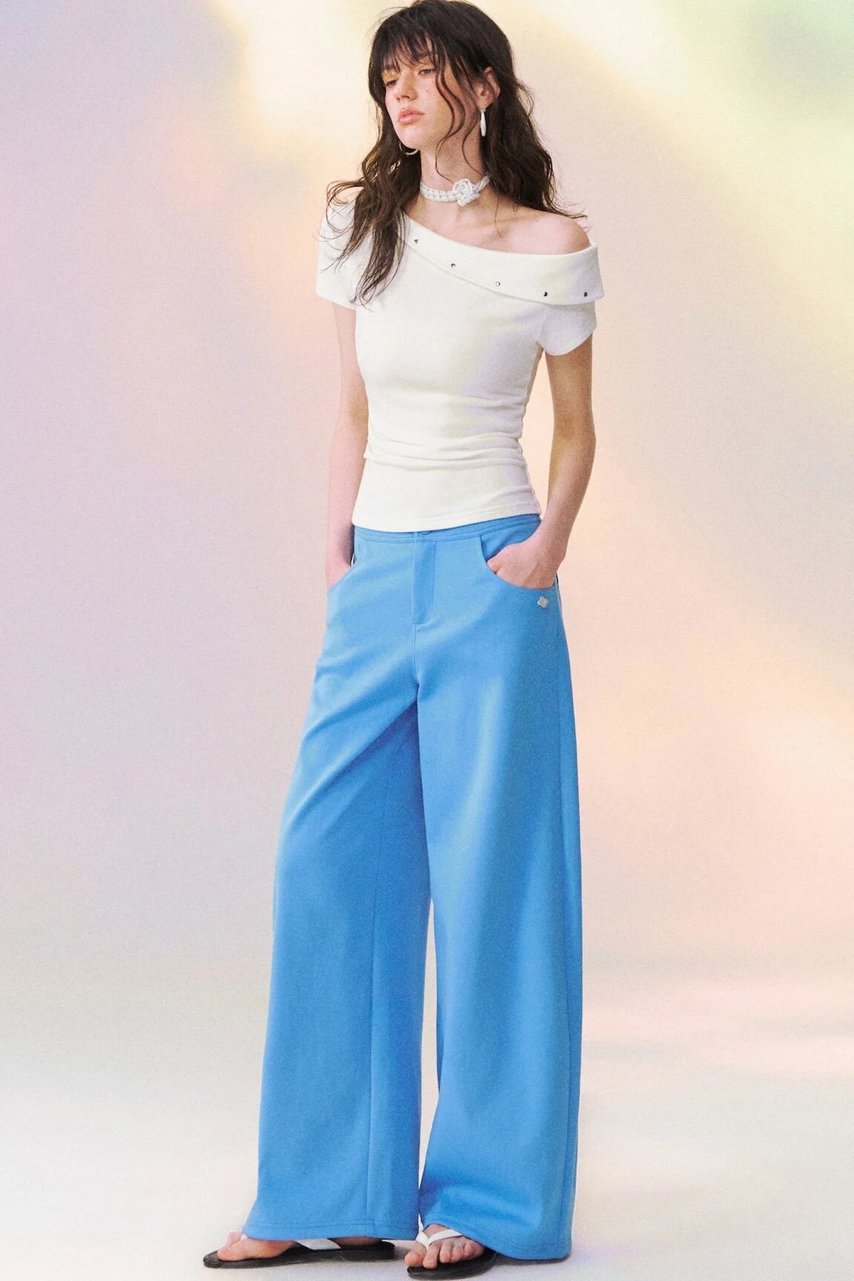 Off-Shoulder Short-Sleeve Top and Pants Set-Up