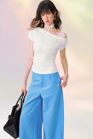 Off-Shoulder Short-Sleeve Top and Pants Set-Up