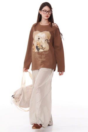 Off Shoulder Strap Retro Long Sleeve Top