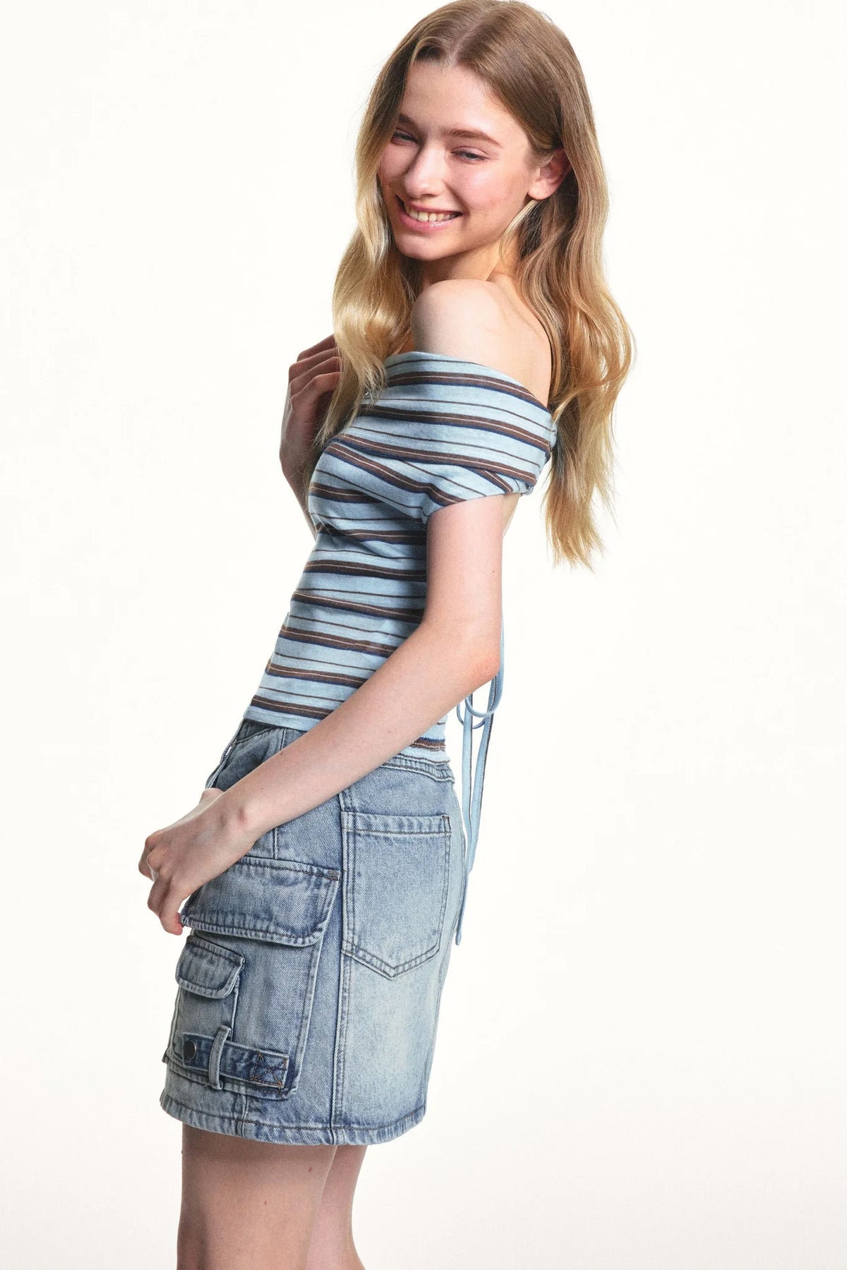 Off-Shoulder Striped Knit Top