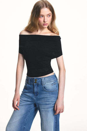 Off-Shoulder Striped Knit Top
