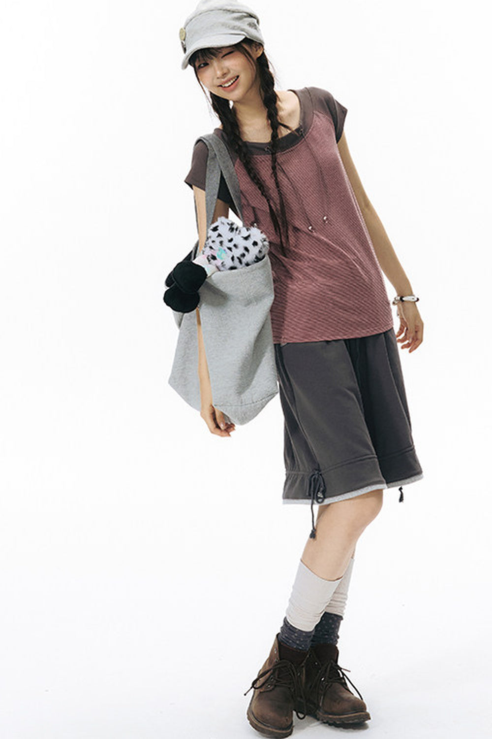 Off-Shoulder Striped Raglan T-Shirt