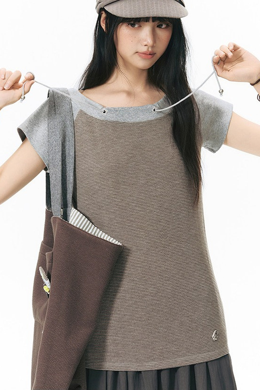 Off-Shoulder Striped Raglan T-Shirt