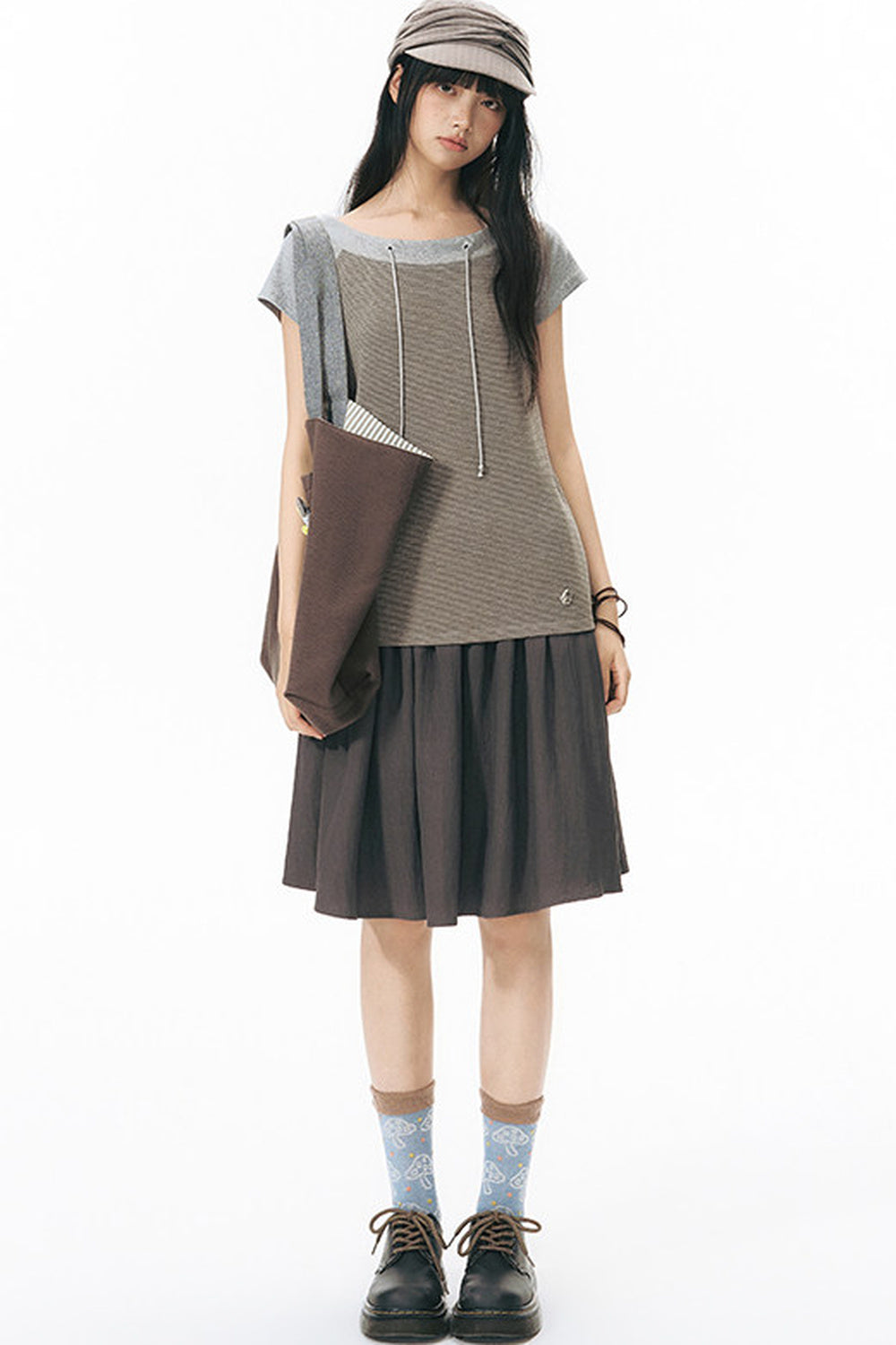 Off-Shoulder Striped Raglan T-Shirt