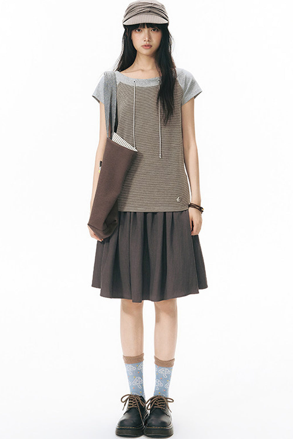 Off-Shoulder Striped Raglan T-Shirt