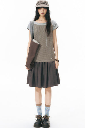 Off-Shoulder Striped Raglan T-Shirt