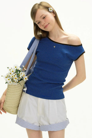 Off-Shoulder Striped T-Shirt