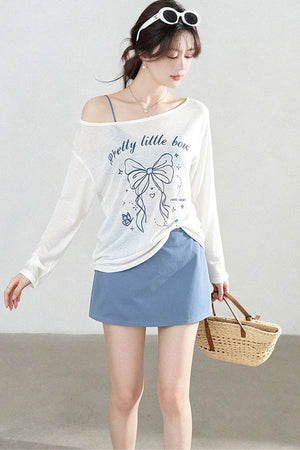 Off-Shoulder Sun Protection Top and Skirt Set