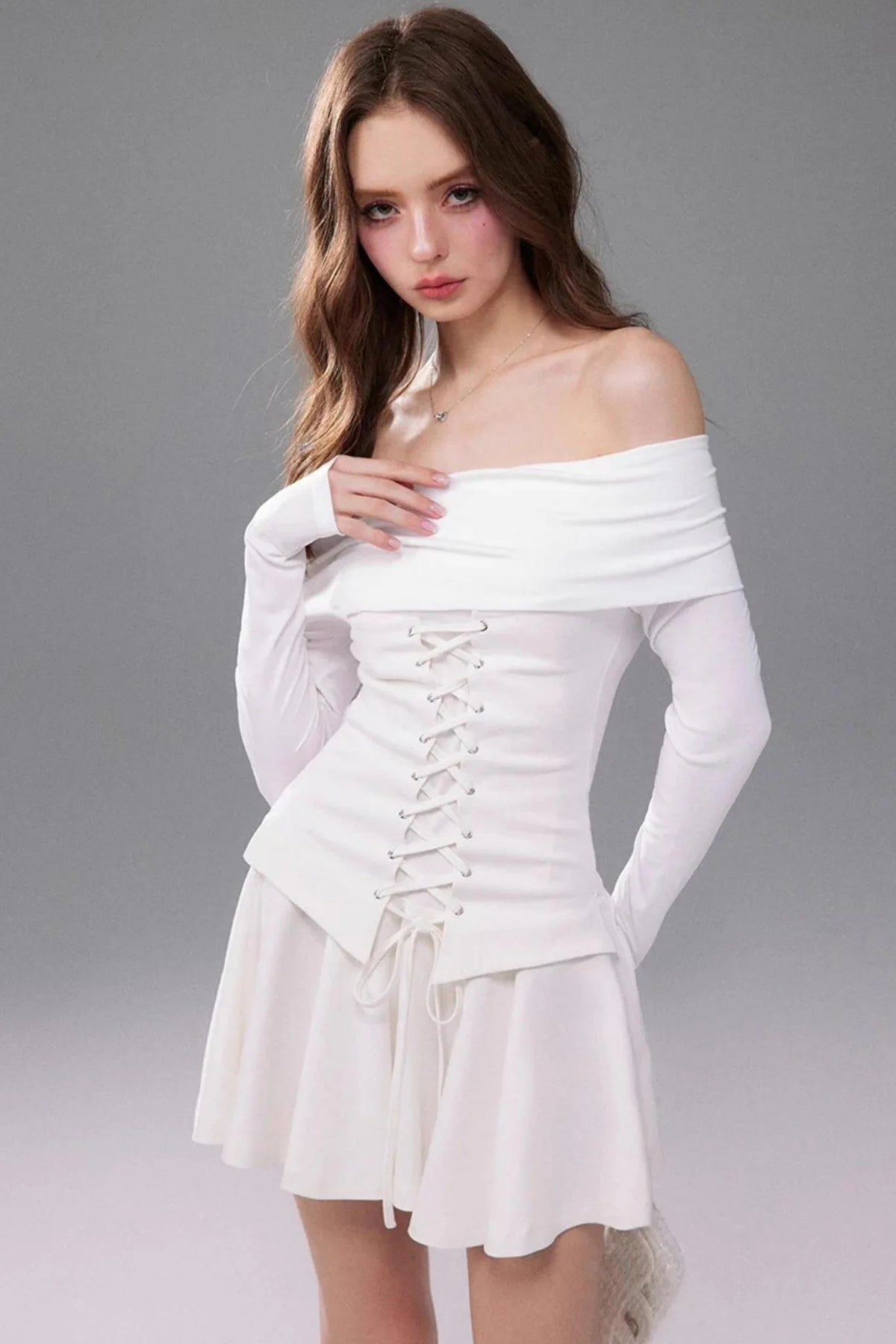 Off-Shoulder Waist-Cinching Dress
