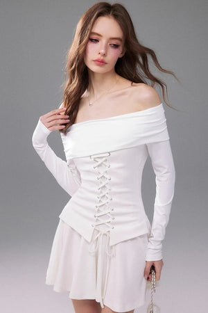 Off-Shoulder Waist-Cinching Dress