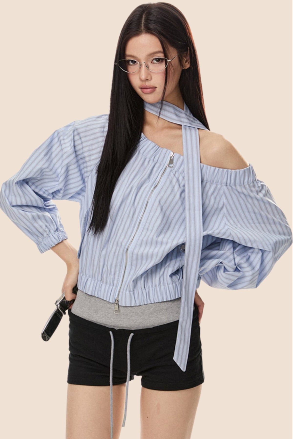 Off Shoulder Zip Shirt