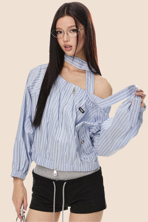 Off Shoulder Zip Shirt