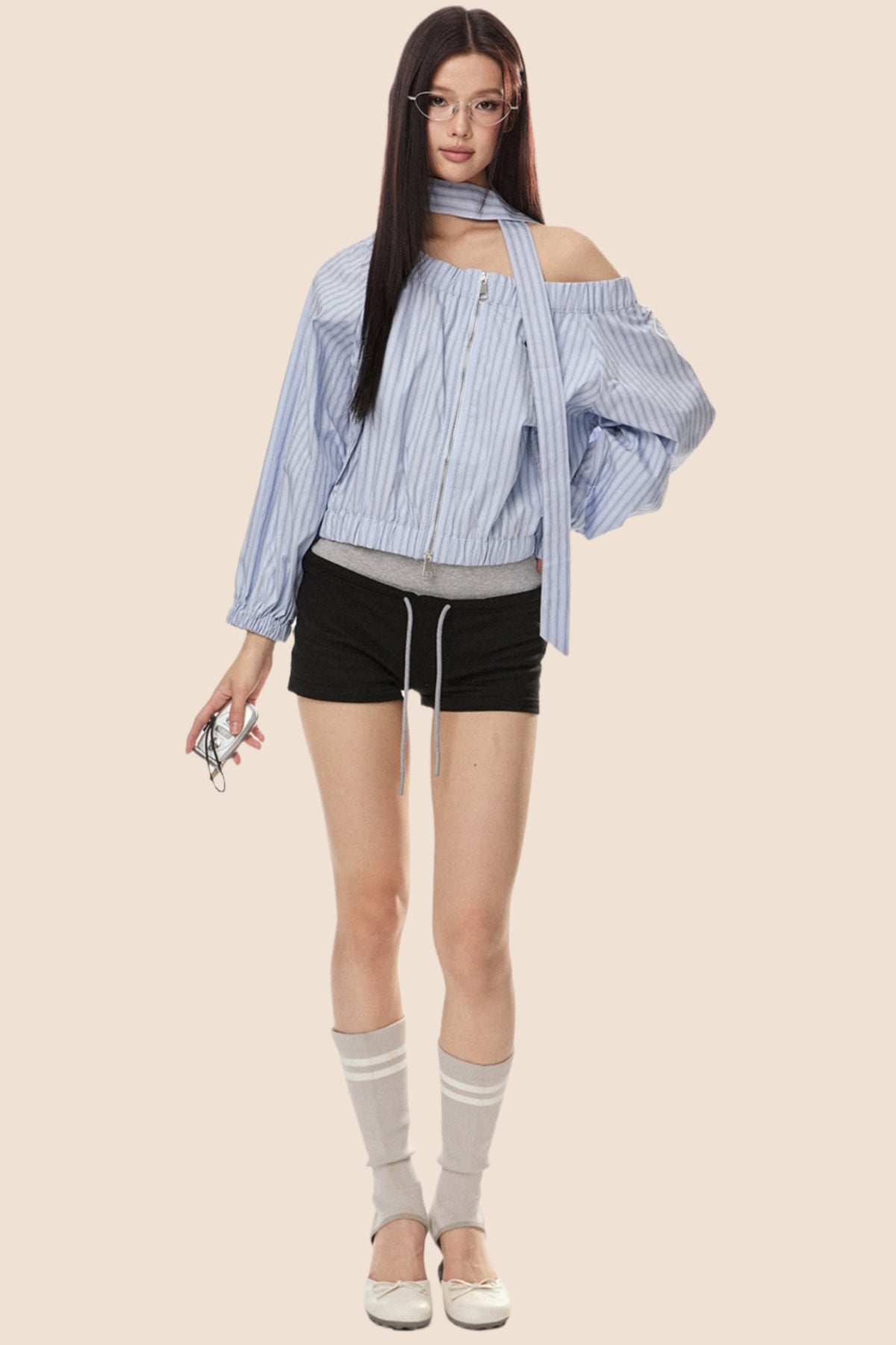 Off Shoulder Zip Shirt