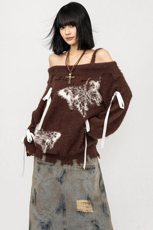 Off-The-Shoulder butterfly Loose Top