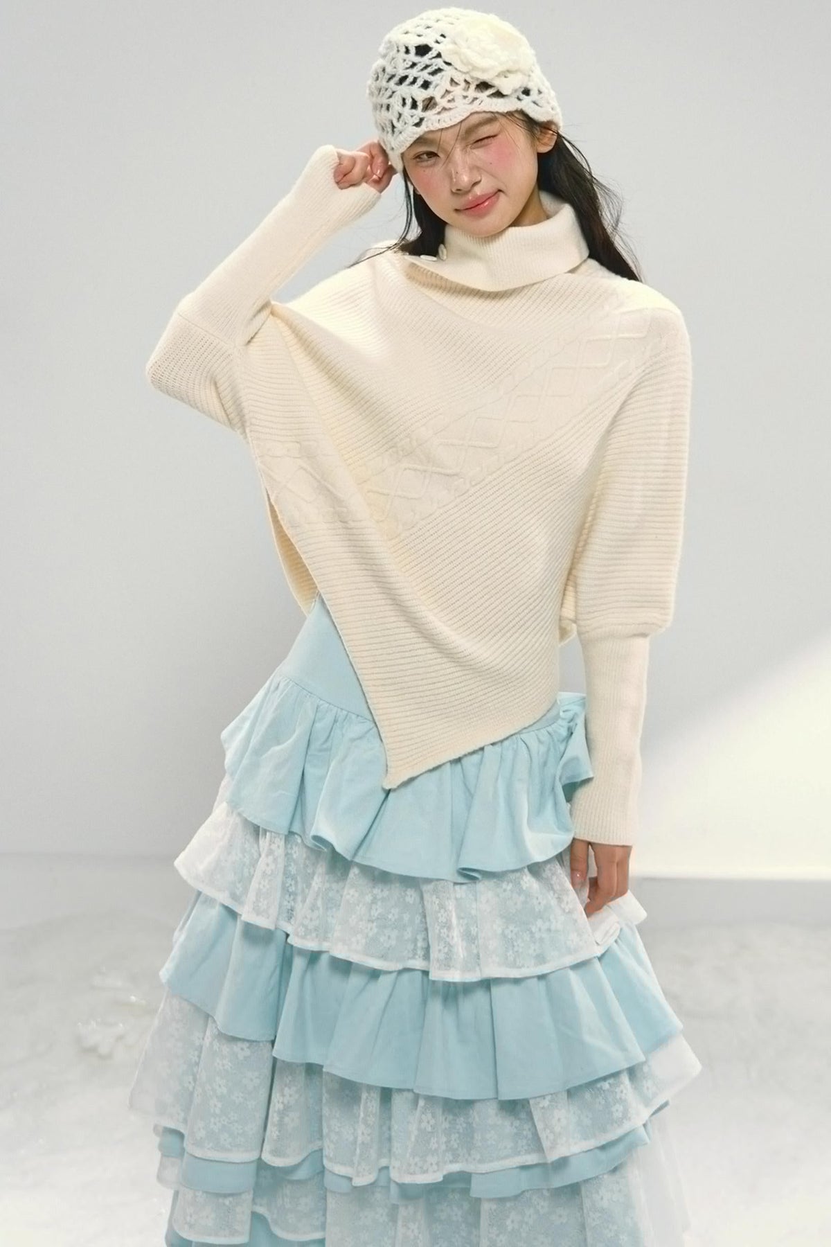 Off-white Asymmetrical Bat Sleeve Cape Sweater