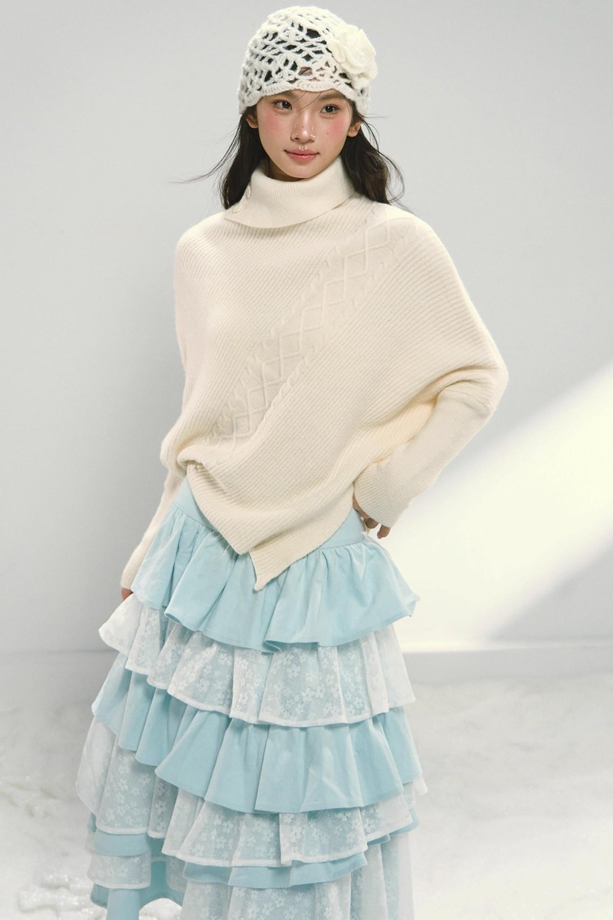 Off-white Asymmetrical Bat Sleeve Cape Sweater
