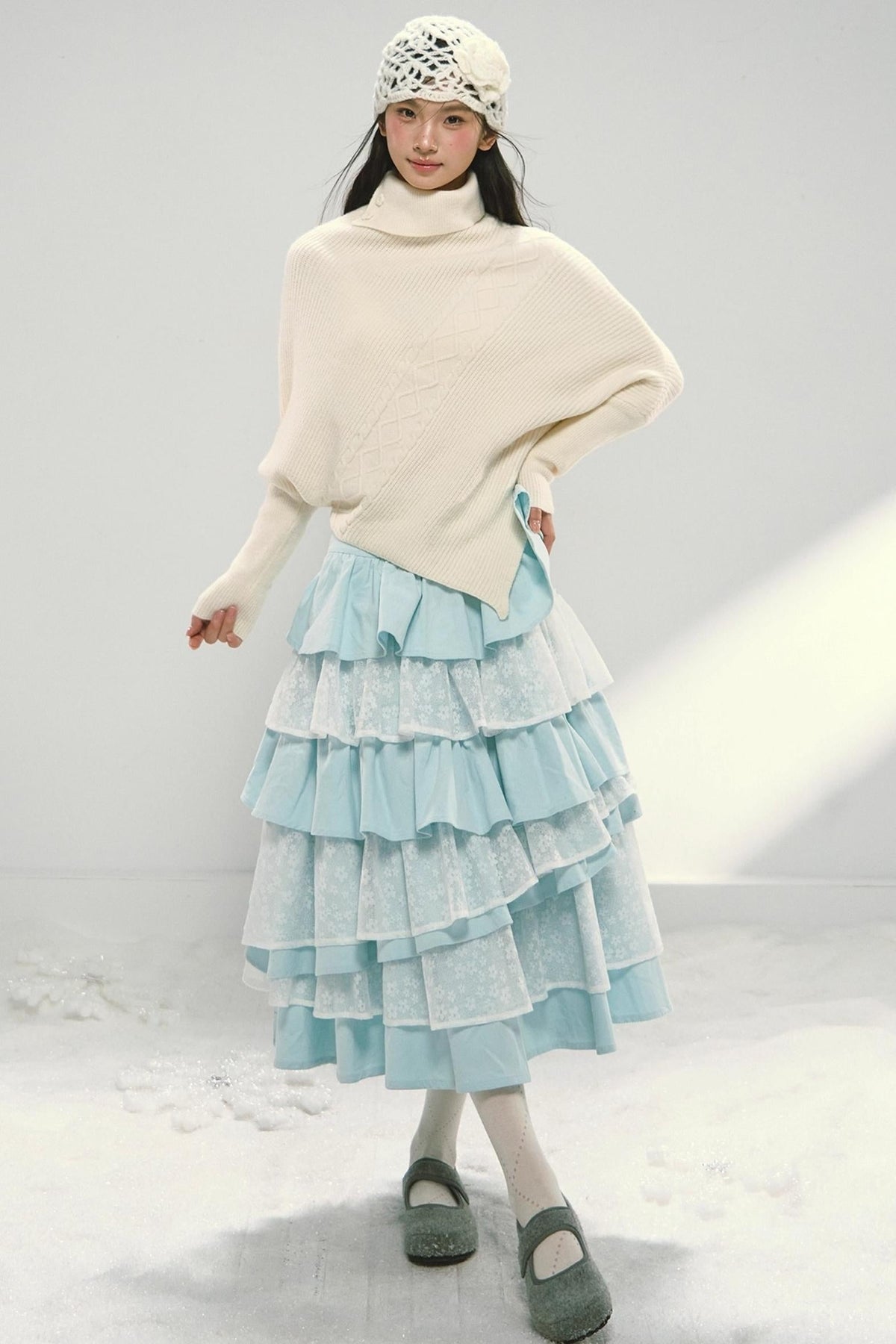 Off-white Asymmetrical Bat Sleeve Cape Sweater