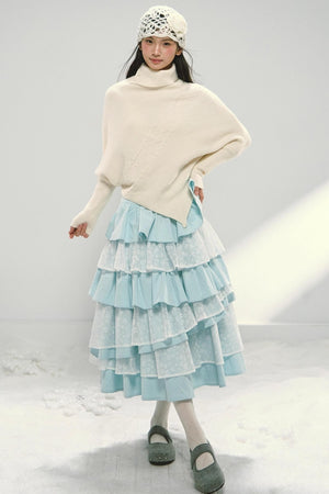 Off-white Asymmetrical Bat Sleeve Cape Sweater
