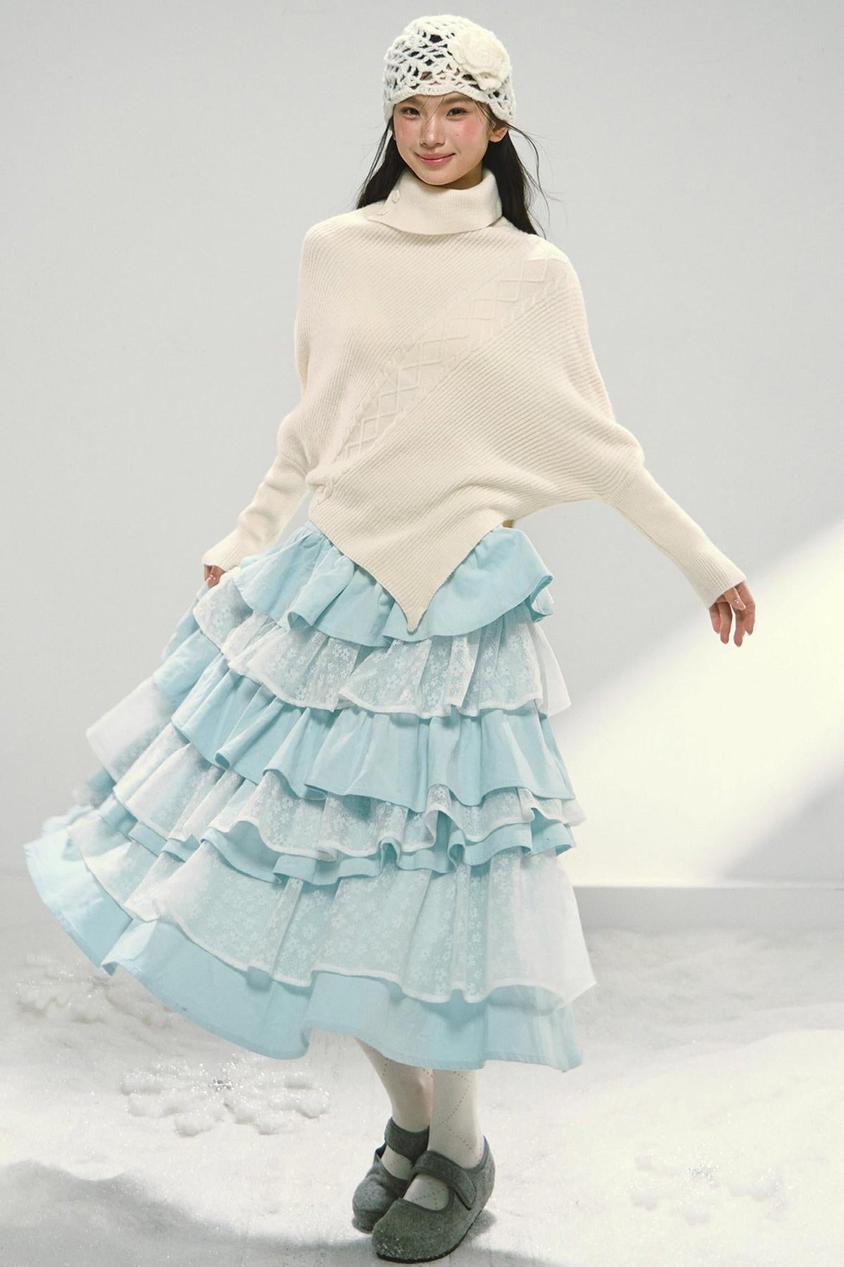 Off-white Asymmetrical Bat Sleeve Cape Sweater