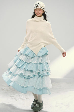 Off-white Asymmetrical Bat Sleeve Cape Sweater