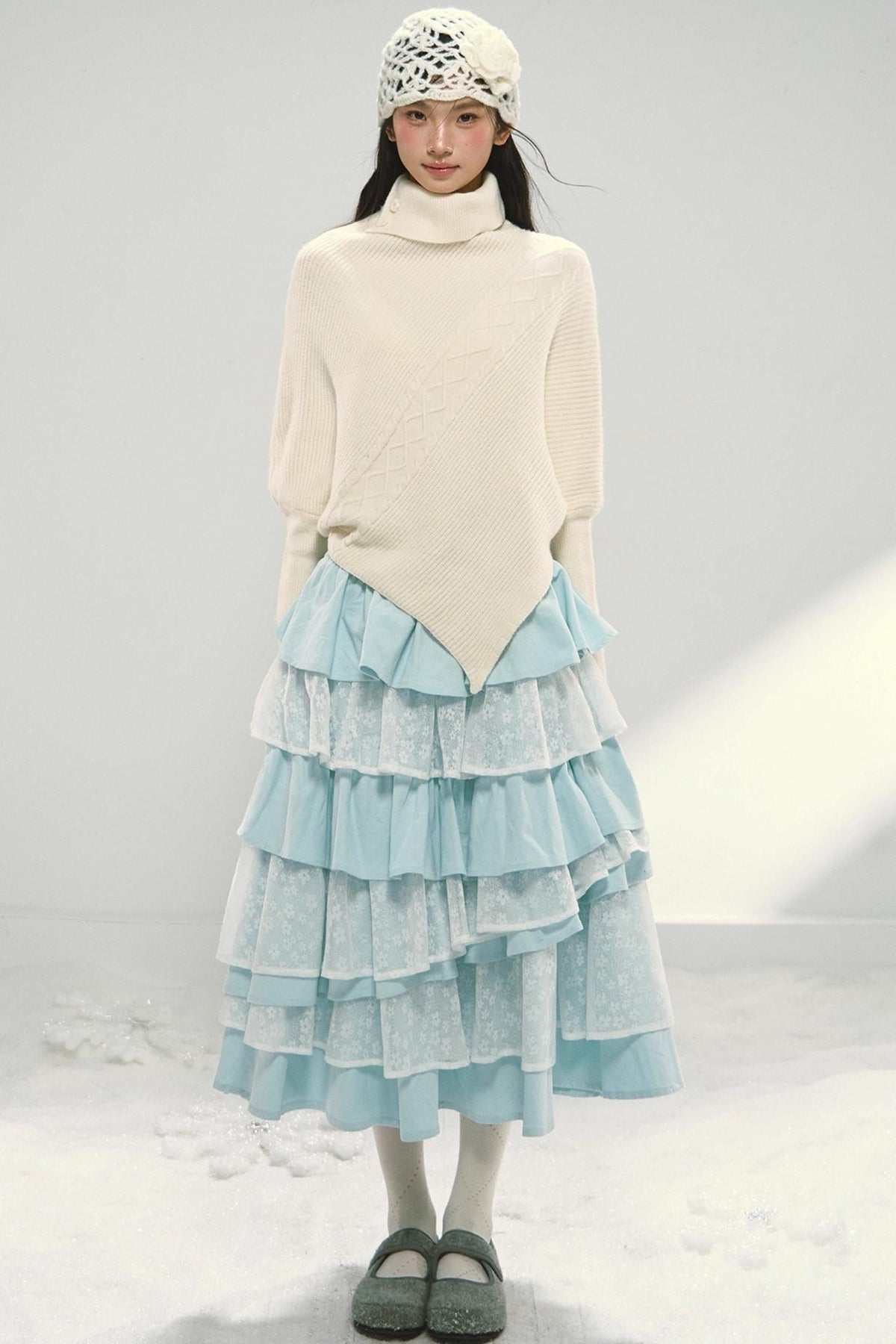 Off-white Asymmetrical Bat Sleeve Cape Sweater