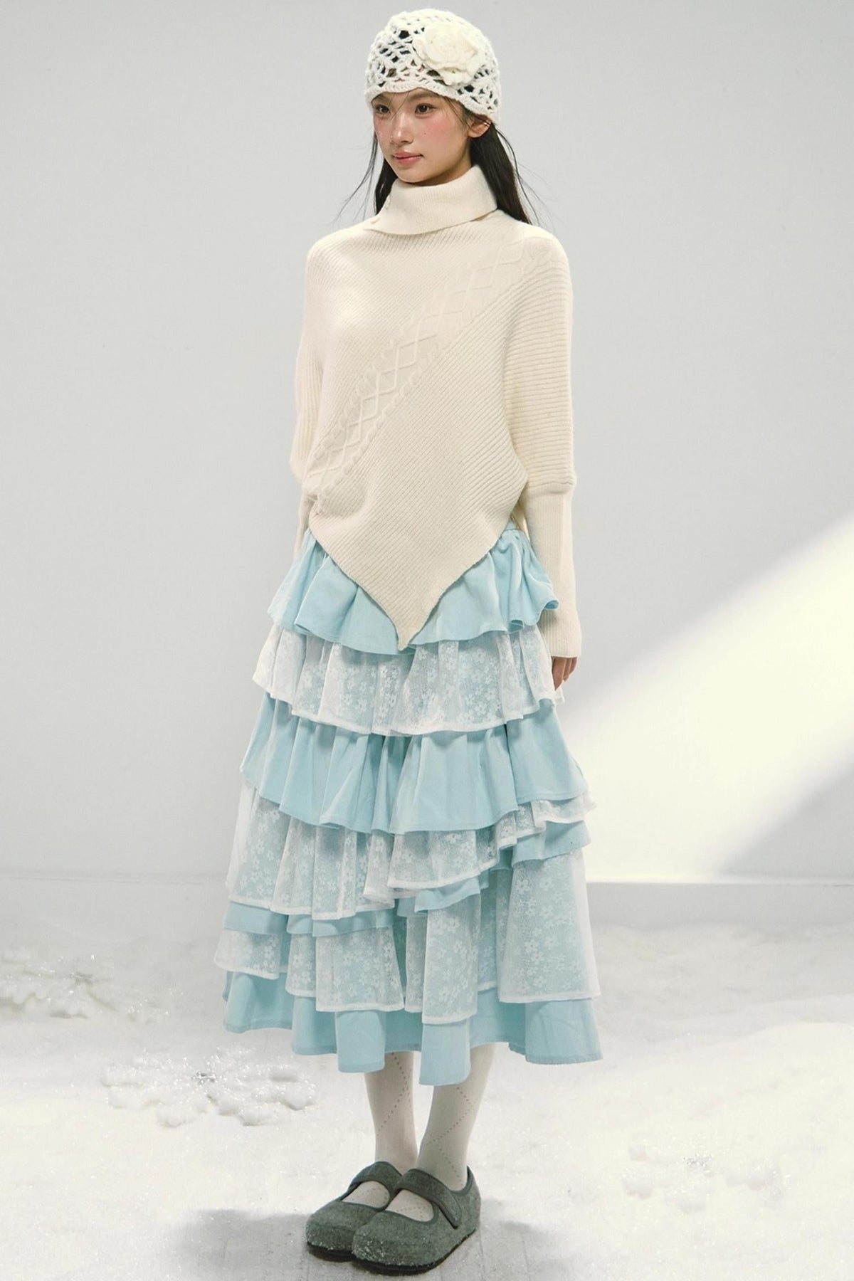 Off-white Asymmetrical Bat Sleeve Cape Sweater
