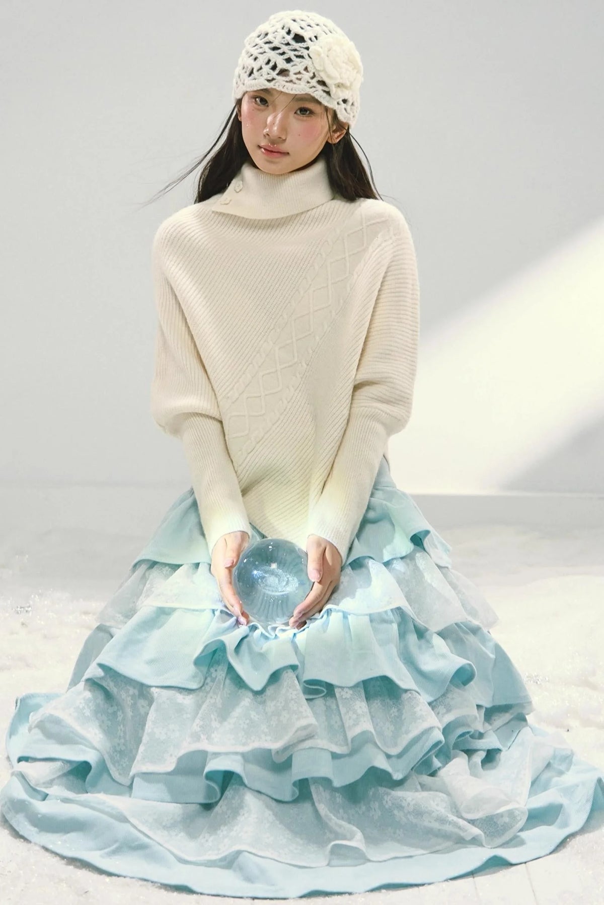 Off-white Asymmetrical Bat Sleeve Cape Sweater