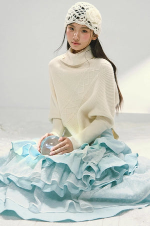 Off-white Asymmetrical Bat Sleeve Cape Sweater