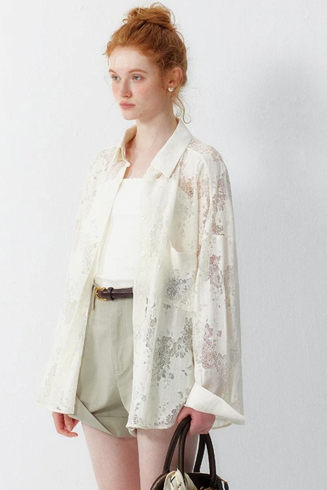 Off-White Lace Floral Blouse