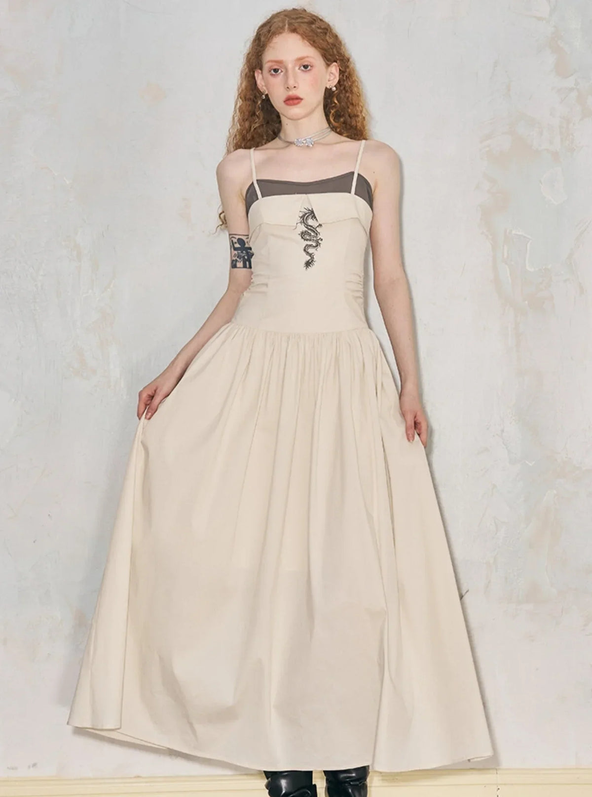 Offset Contrast Panel Maxi Dress