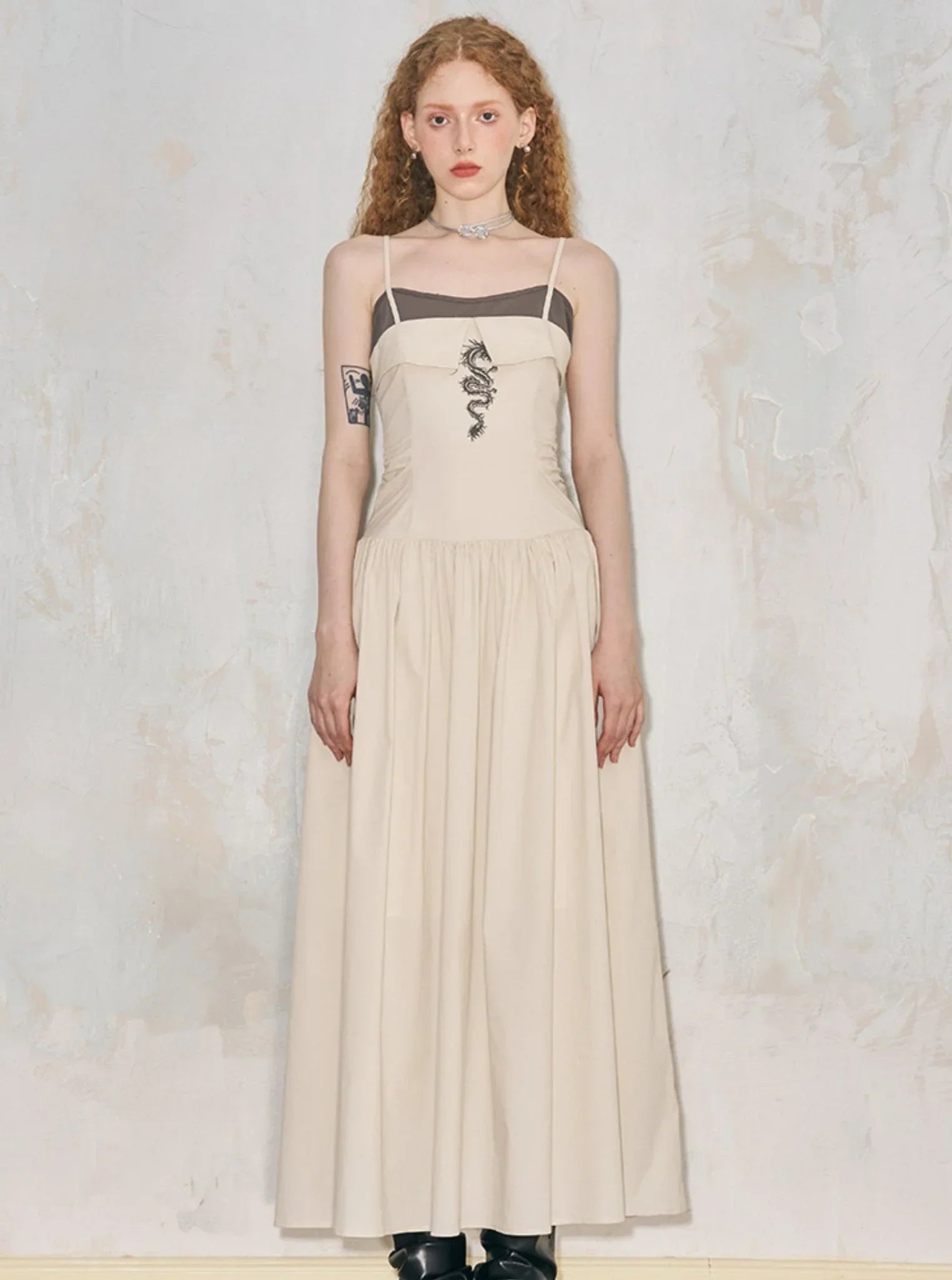 Offset Contrast Panel Maxi Dress