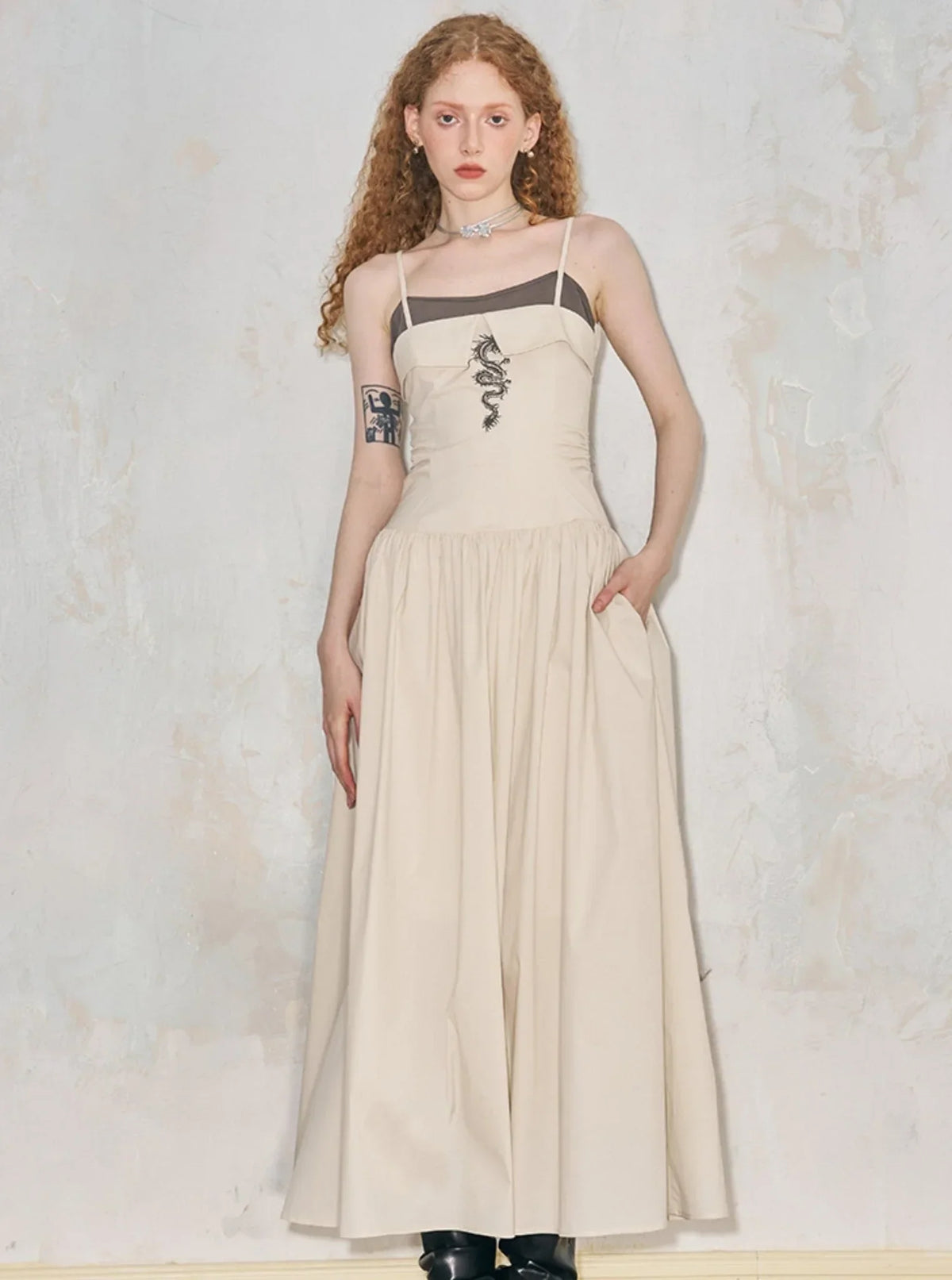 Offset Contrast Panel Maxi Dress