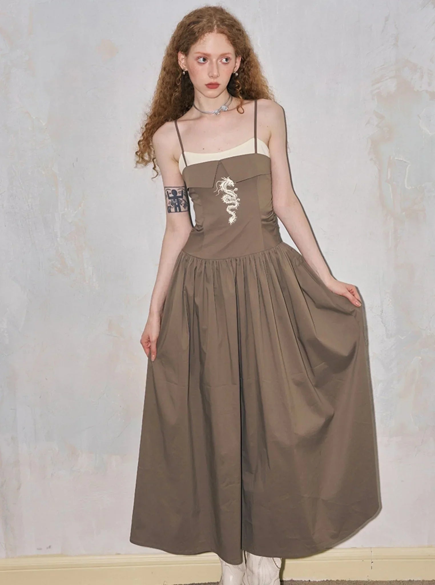 Offset Contrast Panel Maxi Dress