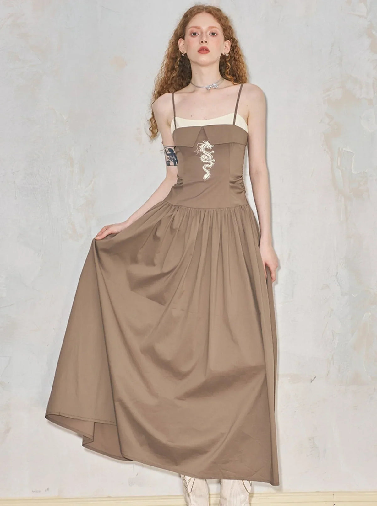 Offset Contrast Panel Maxi Dress