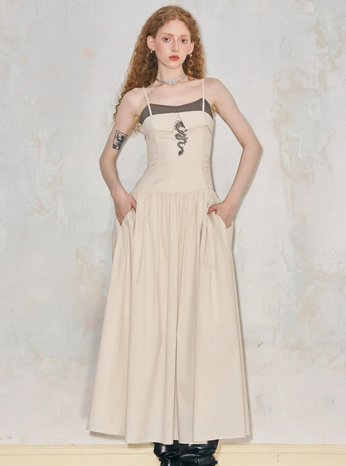 Offset Contrast Panel Maxi Dress