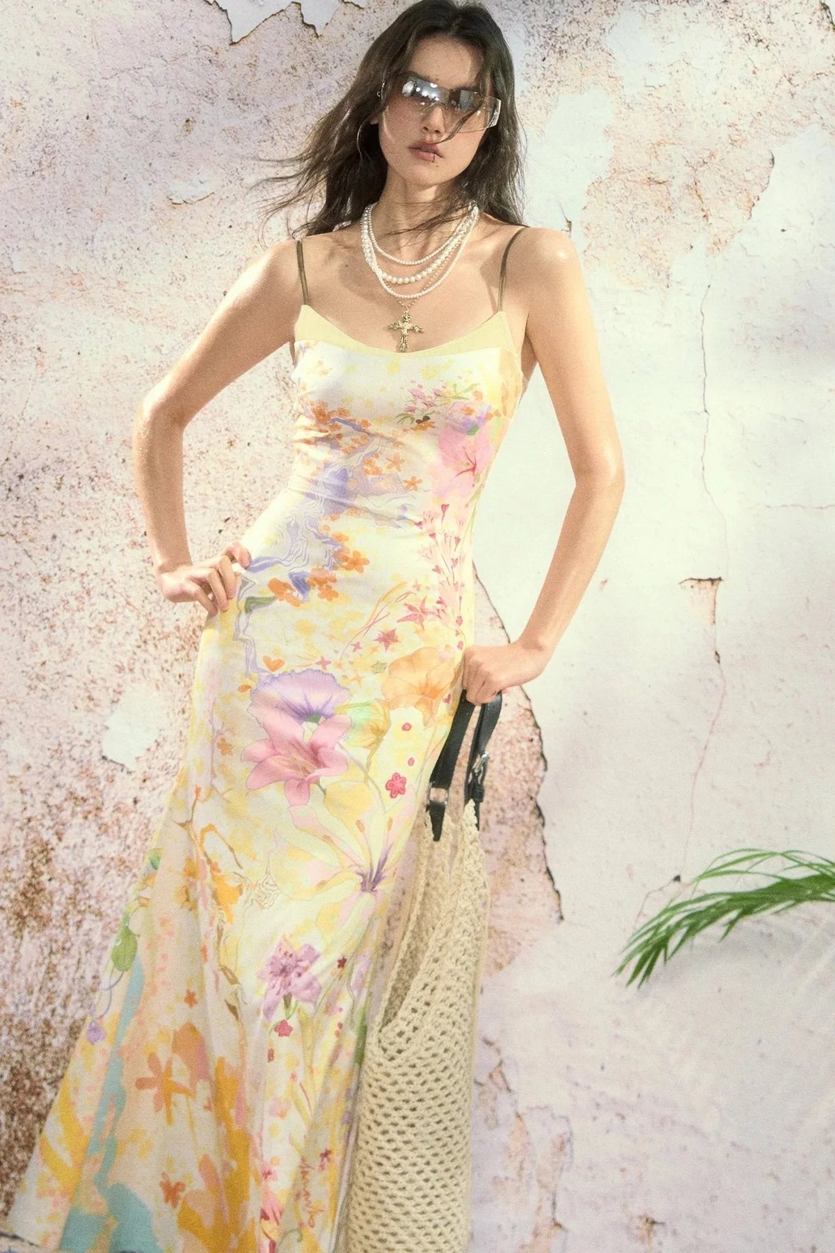 Oil Painting Print Organza Camisole Dress