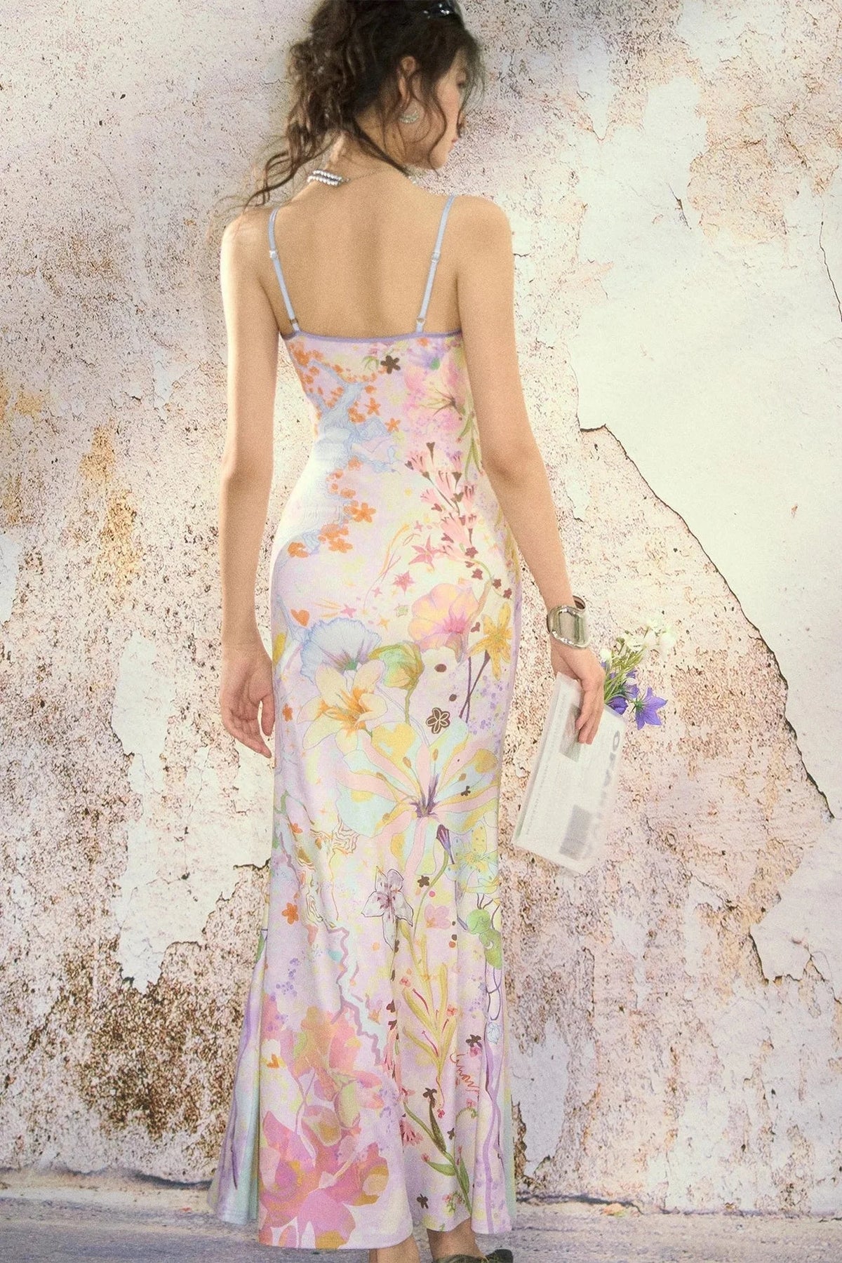 Oil Painting Print Organza Camisole Dress