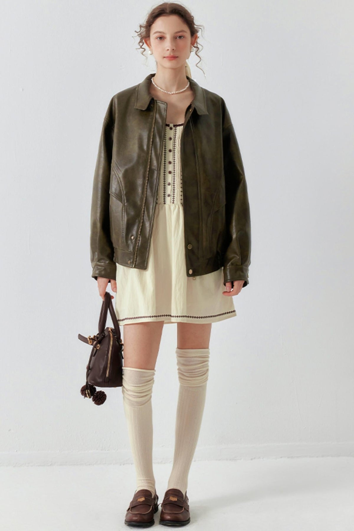 Oil Waxed Leather Jacket & Dress Set-Up