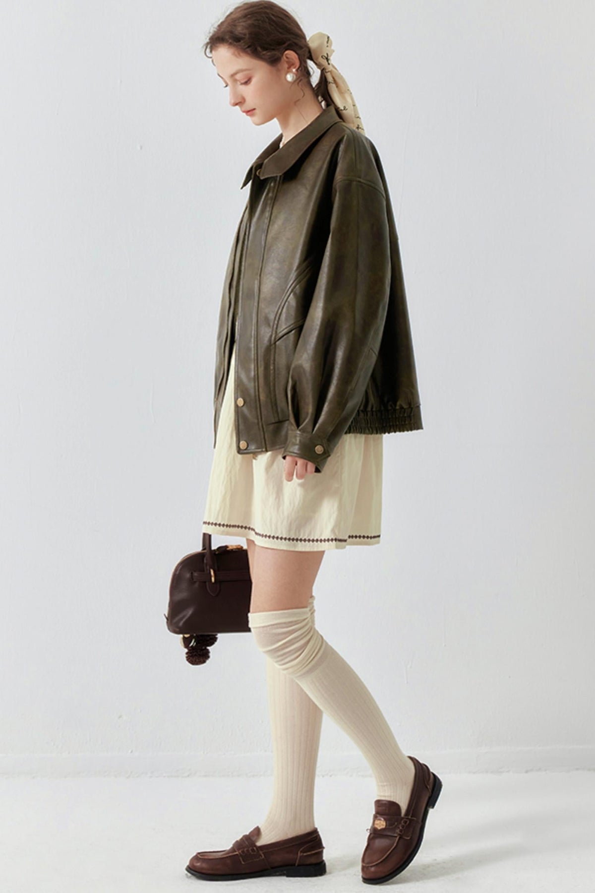 Oil Waxed Leather Jacket & Dress Set-Up