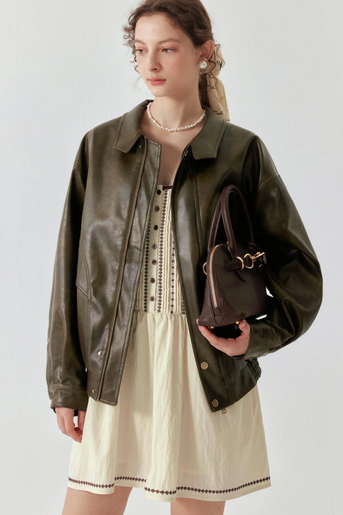 Oil Waxed Leather Jacket & Dress Set-Up
